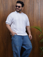 Flat Knit Half sleeve Polo Ribbed T Shirt - 125-White