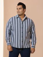 Men Cotton Stripe 1 Pocket Regular Fit Smart Casual Shirt  - NavyWhite