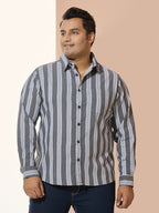 Men Cotton Stripe 1 Pocket Regular Fit Smart Casual Shirt  - GreyWhite