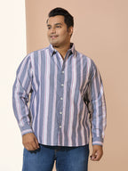 Men Cotton Stripe 1 Pocket Regular Fit Smart Casual Shirt - Navy