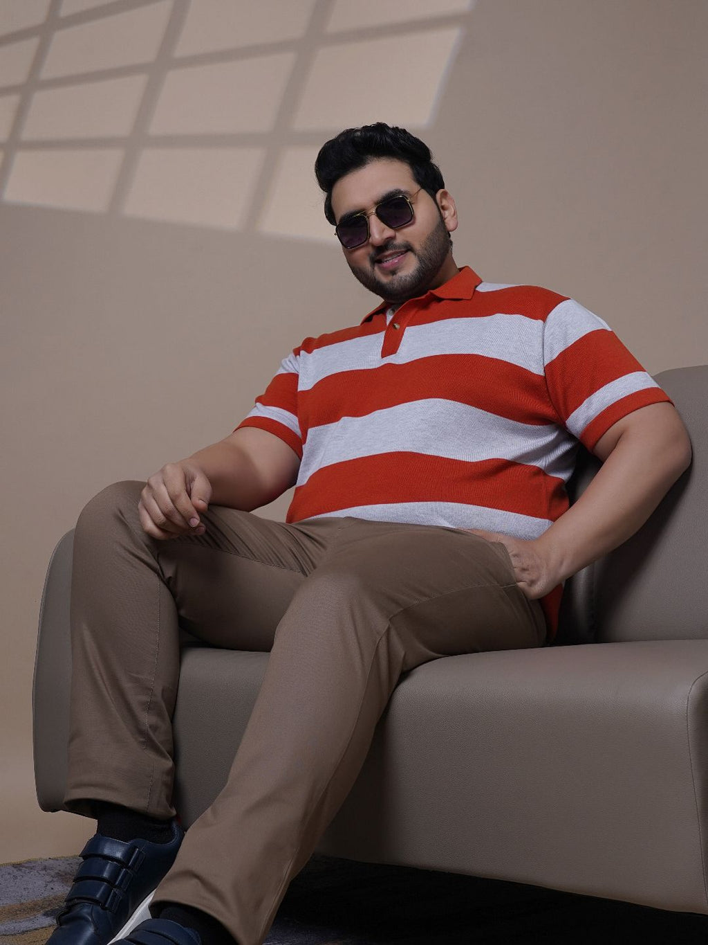 Flat Knit Half sleeve Polo Ribbed T Shirt - 128-Orange