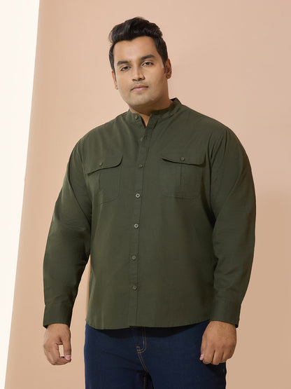 Men Cotton Linen 2 Pocket Regular Fit Smart Casual Shirt - Style- NC-2k53-Dark Green