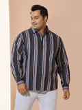 Men Cotton Stripe 1 Pocket Regular Fit Smart Casual Shirt - BlackRed