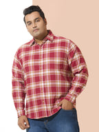 Men Cotton Checks 1 Pocket Regular Fit Smart Casual Shirt - Red