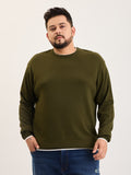 Flat Knit Full Sleeve Polo Ribbed T Shirt  - Olive Green - Style 133