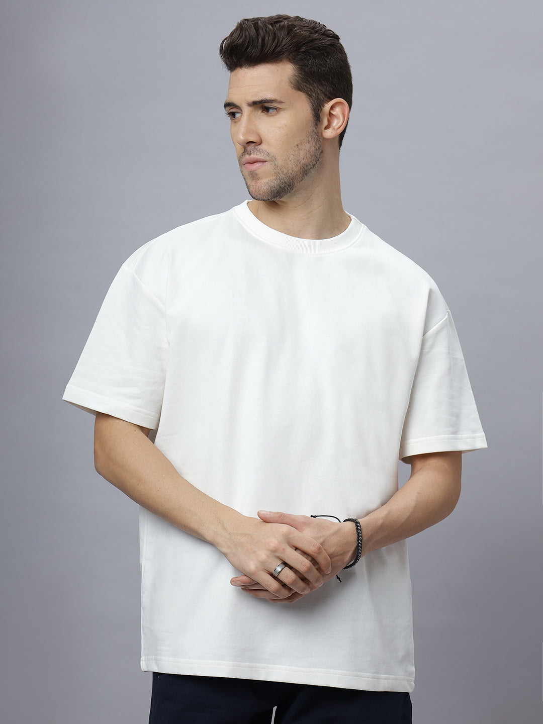 Drop-Shoulder Sleeves Heavy GSM Pure Cotton Oversize Fit T-shirt (NC-OS-101-White)