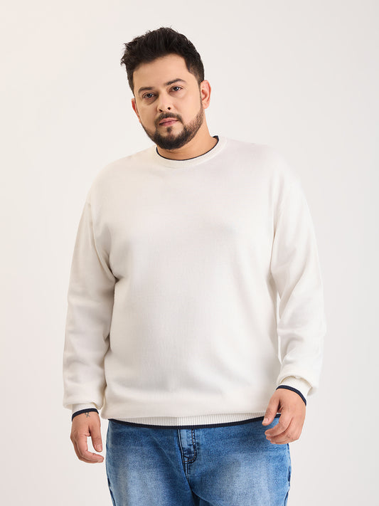Flat Knit Full Sleeve Polo Ribbed T Shirt  - White - Style 133
