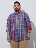 Plus Size Cotton Checks Shirt 1 Pocket Regular Fit Smart Casual Shirt, Style- Plus-1263-Red