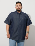 Plus Size Denim Regular Fit Smart Casual Shirt - Dark Blue