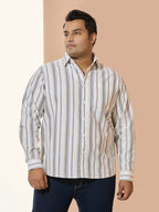 Men Cotton Stripe 1 Pocket Regular Fit Smart Casual Shirt - WhiteYelllow