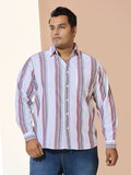 Men Cotton Stripe 1 Pocket Regular Fit Smart Casual Shirt - WhiteRed