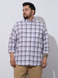 Plus Size Cotton Checks Shirt 1 Pocket Regular Fit Smart Casual Shirt, Style- Plus-1265-white