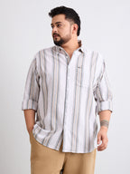 Plus Size Cotton 1 Pocket Regular Fit Smart Casual Shirt  - Beige - Style 1269