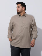 Plus Size Cotton Oxford Lycra Shirt 1 Pocket Regular Fit Smart Casual Shirt, Style-Plus-2k52-khaki