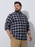 Plus Size Cotton Checks Shirt 1 Pocket Regular Fit Smart Casual Shirt, Style- Plus-1262-black