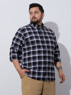 Plus Size Cotton Checks Shirt 1 Pocket Regular Fit Smart Casual Shirt, Style- Plus-1262-black