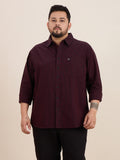 Plus Size Cotton Stripes Shirt 1 Pocket Regular Fit Smart Casual Shirt, Style-1270-Maroon