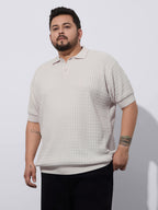 Flat Knit Half sleeve Polo Ribbed T Shirt, Style- NC-Plus-129-Ash-Milange