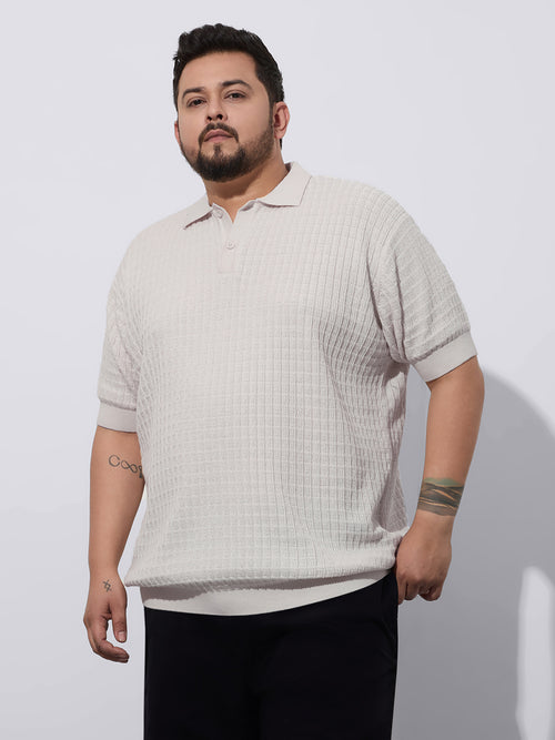 Flat Knit Half sleeve Polo Ribbed T Shirt, Style- NC-Plus-129-Ash-Milange