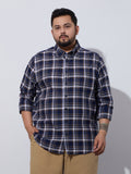 Plus Size Cotton Checks Shirt 1 Pocket Regular Fit Smart Casual Shirt, Style-Plus-1265-Navy