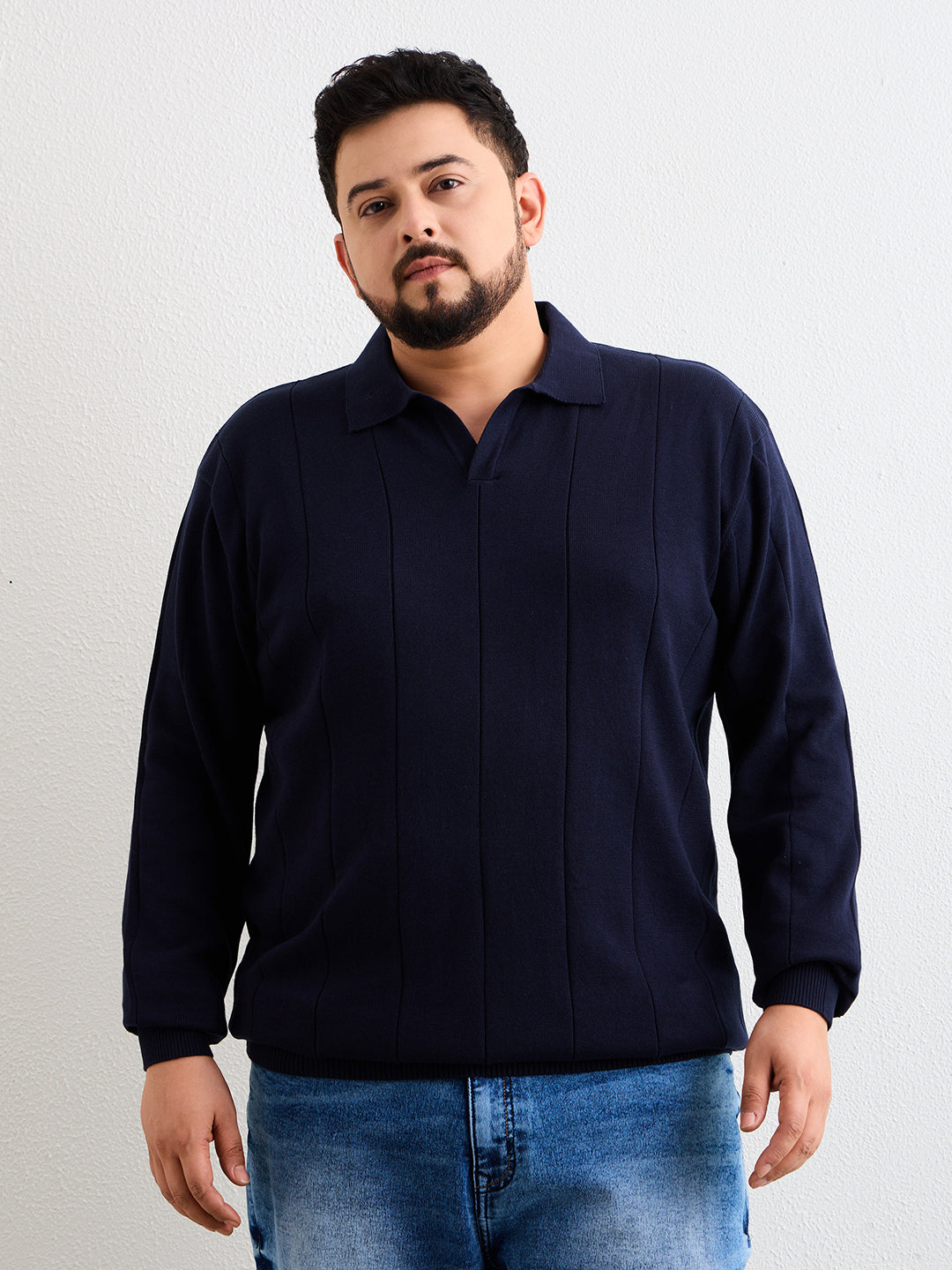 Flat Knit Polo T Shirt 137-Navy
