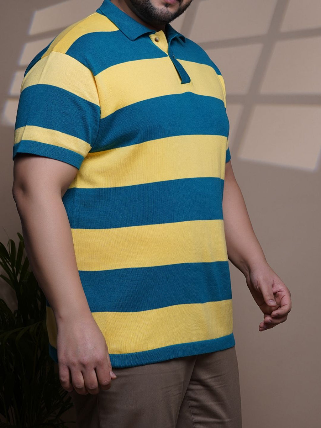 Flat Knit Half sleeve Polo Ribbed T Shirt - 128-Yellow