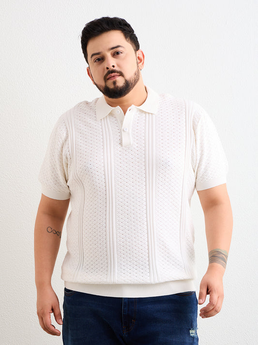 Neon Chillie Men's Plus Size Half Sleeve Polo Ribbed T Shirt - 144-White