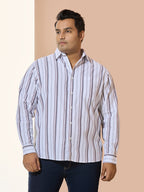 Men Cotton Stripe 1 Pocket Regular Fit Smart Casual Shirt - White-orange