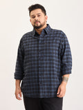 Plus Size Cotton 1 Pocket Regular Fit Smart Casual Shirt  - Blue - Style 1264