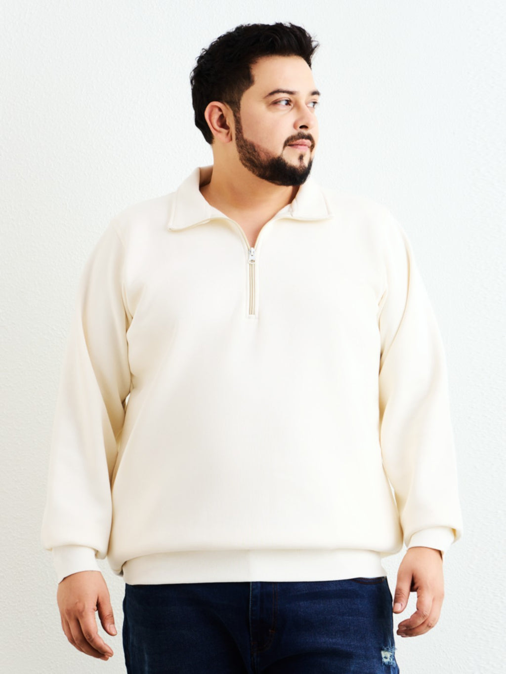 White Sweat Shirt Plus size Full Sleeve - 709-White