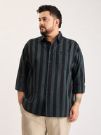 Plus Size Cotton 1 Pocket Regular Fit Smart Casual Shirt  - Dark Green - Style 1268