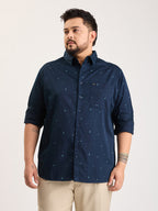 Plus Size Cotton 1 Pocket Regular Fit Smart Casual Shirt  - Navy - Style 1278