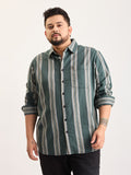 Plus Size Cotton 1 Pocket Regular Fit Smart Casual Shirt  - Green - Style 1269