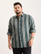 Plus Size Cotton 1 Pocket Regular Fit Smart Casual Shirt  - Green - Style 1269