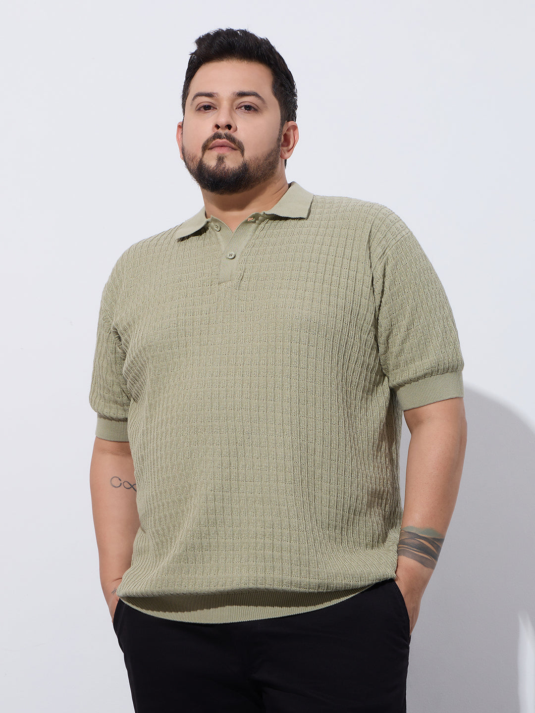 Flat Knit Half sleeve Polo Ribbed T Shirt- Style- NC-Plus-129-Mouse