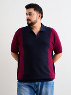 Neon Chillie Men's Plus Size Half Sleeve Polo Ribbed T Shirt - 140-Navy