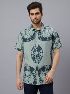 Men Olive Printed Cotton Polymide Half sleeve Shirt Slim Fit Beach Wear Shirt