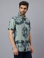 Men Olive Printed Cotton Polymide Half sleeve Shirt Slim Fit Beach Wear Shirt