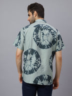 Men Olive Printed Cotton Polymide Half sleeve Shirt Slim Fit Beach Wear Shirt