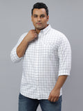 Men White Grey 1 Pocket Checkered Long Sleeve Cotton Plus Size Casual Shirt