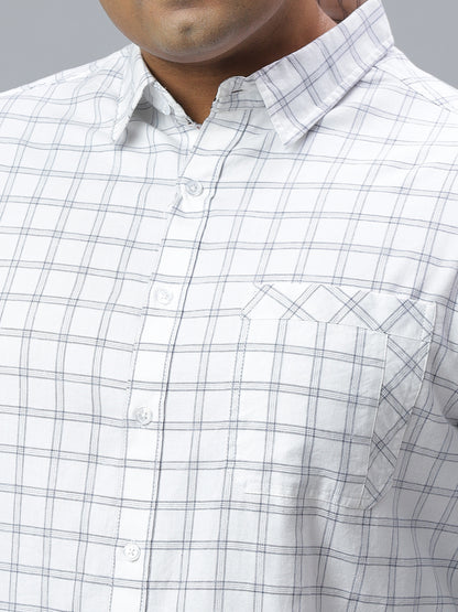 Men White Grey 1 Pocket Checkered Long Sleeve Cotton Plus Size Casual Shirt