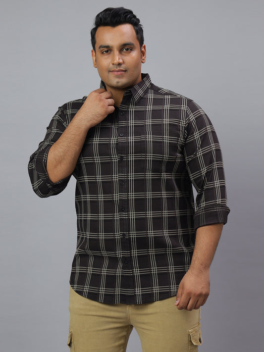 Men Black and White Checkered Long Sleeve Cotton Lycra Plus Size Casual Shirt