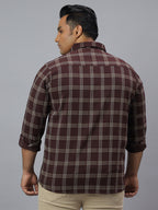 Men Wine and White  Checkered Long Sleeve Cotton Lycra Plus Size Casual Shirt