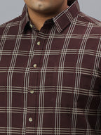 Men Wine and White  Checkered Long Sleeve Cotton Lycra Plus Size Casual Shirt