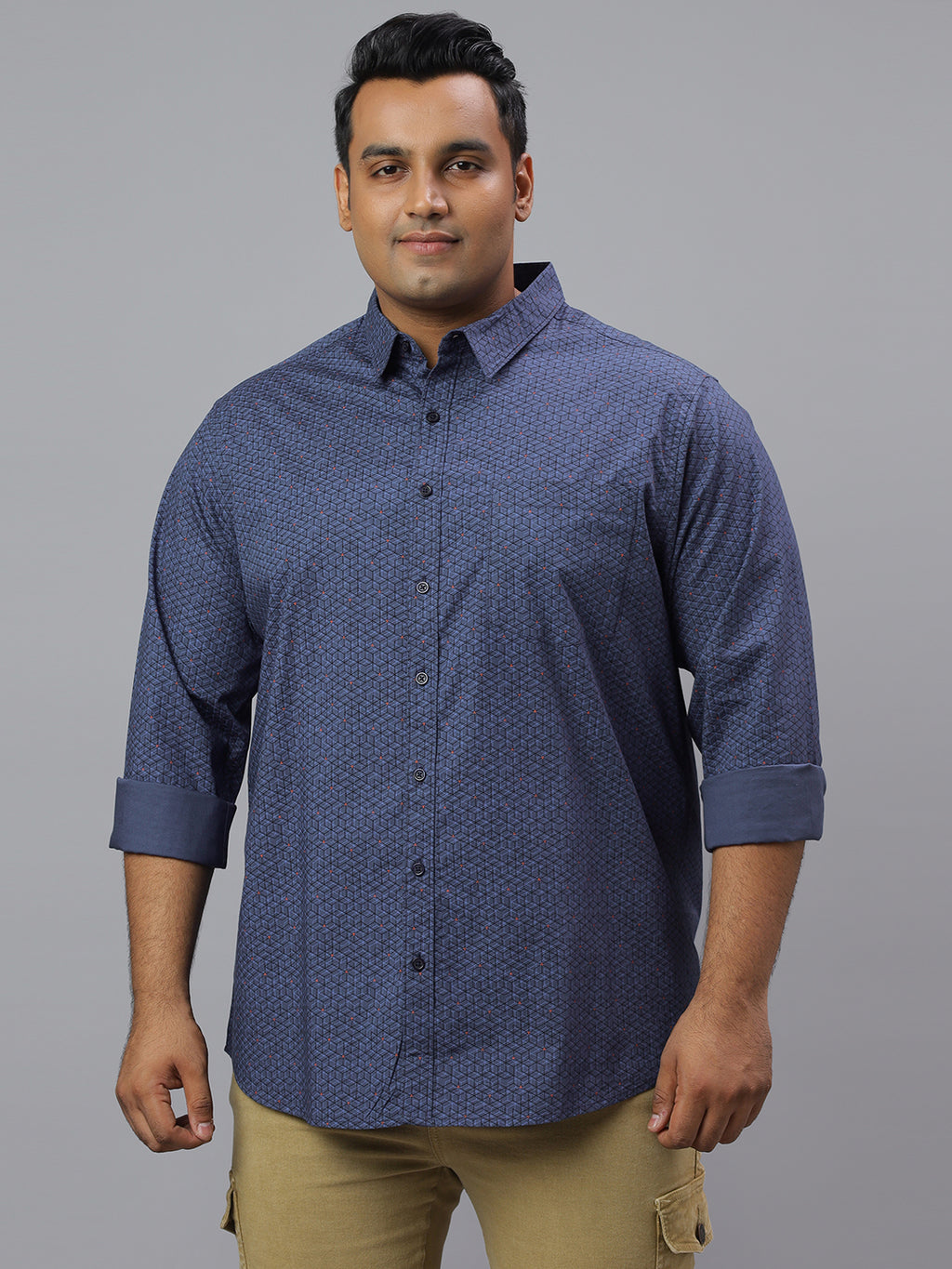 Men Blue, Black and Orange Printed Long Sleeve Cotton Plus Size Casual Shirt