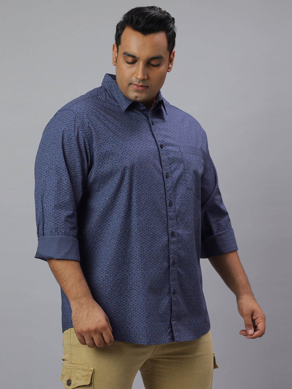 Men Blue, Black and Orange Printed Long Sleeve Cotton Plus Size Casual Shirt