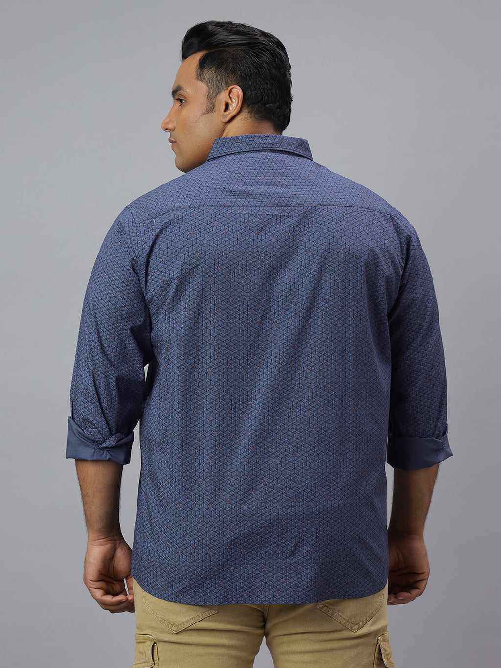 Men Blue, Black and Orange Printed Long Sleeve Cotton Plus Size Casual Shirt