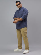 Men Blue, Black and Orange Printed Long Sleeve Cotton Plus Size Casual Shirt