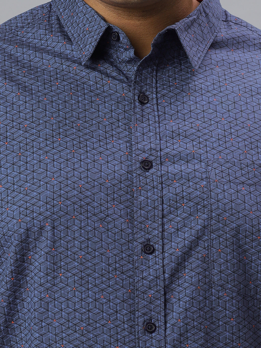 Men Blue, Black and Orange Printed Long Sleeve Cotton Plus Size Casual Shirt