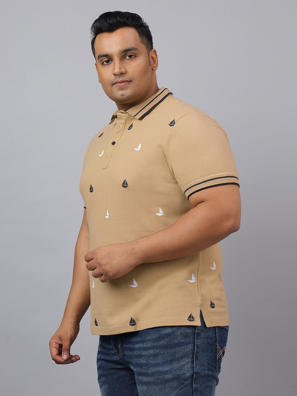 Men Khaki Slim Fit Cotton Polo T-Shirt-115-Khaki